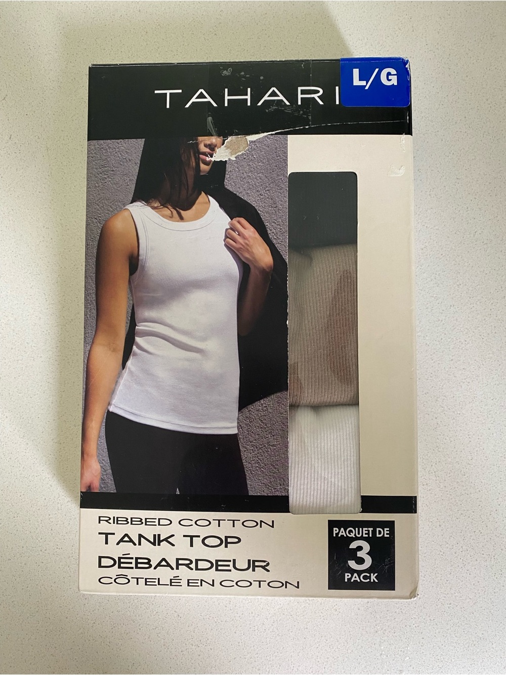 Tahari 3 pack White Black Taupe Ribbed Cotton Tank Top Pack